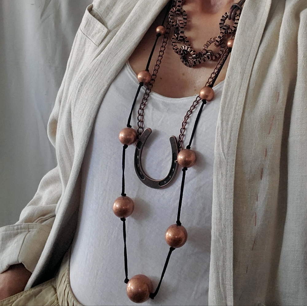 Iconic Ivana Ruzzo Designer Jewelry Copper Necklace Horseshoe Boho - Picture 8 of 9